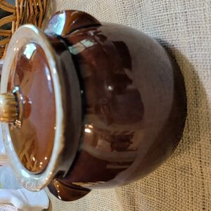 Vintage Brown Drip Bean Pot, 6" X 8"